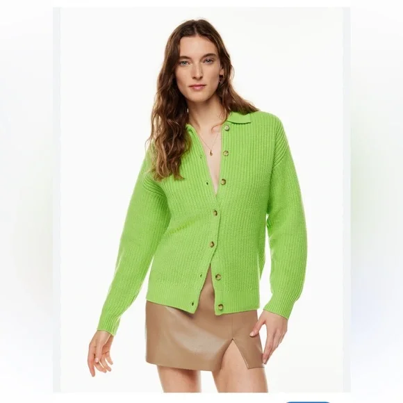 WILFRED CLAUDETTE LIME GREEN 100% MERINO WOOL CARDIGAN SMALL - Picture 1 of 7